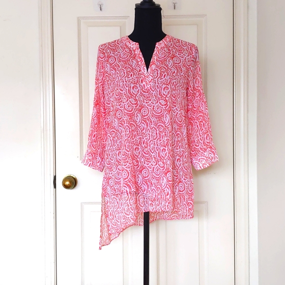 NWT The Limited Sheer Floral Uneven Length Loose Fit Tunic w/adjust 3/4 sleeve - Picture 1 of 5